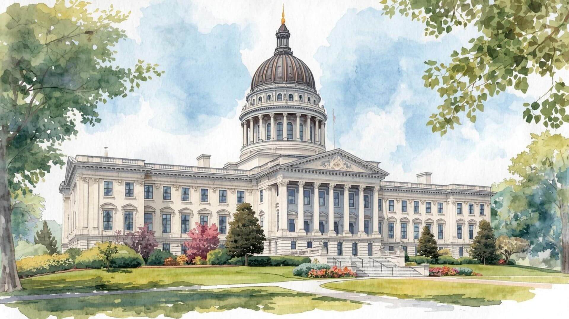 Watercolor drawing of NH capitol building